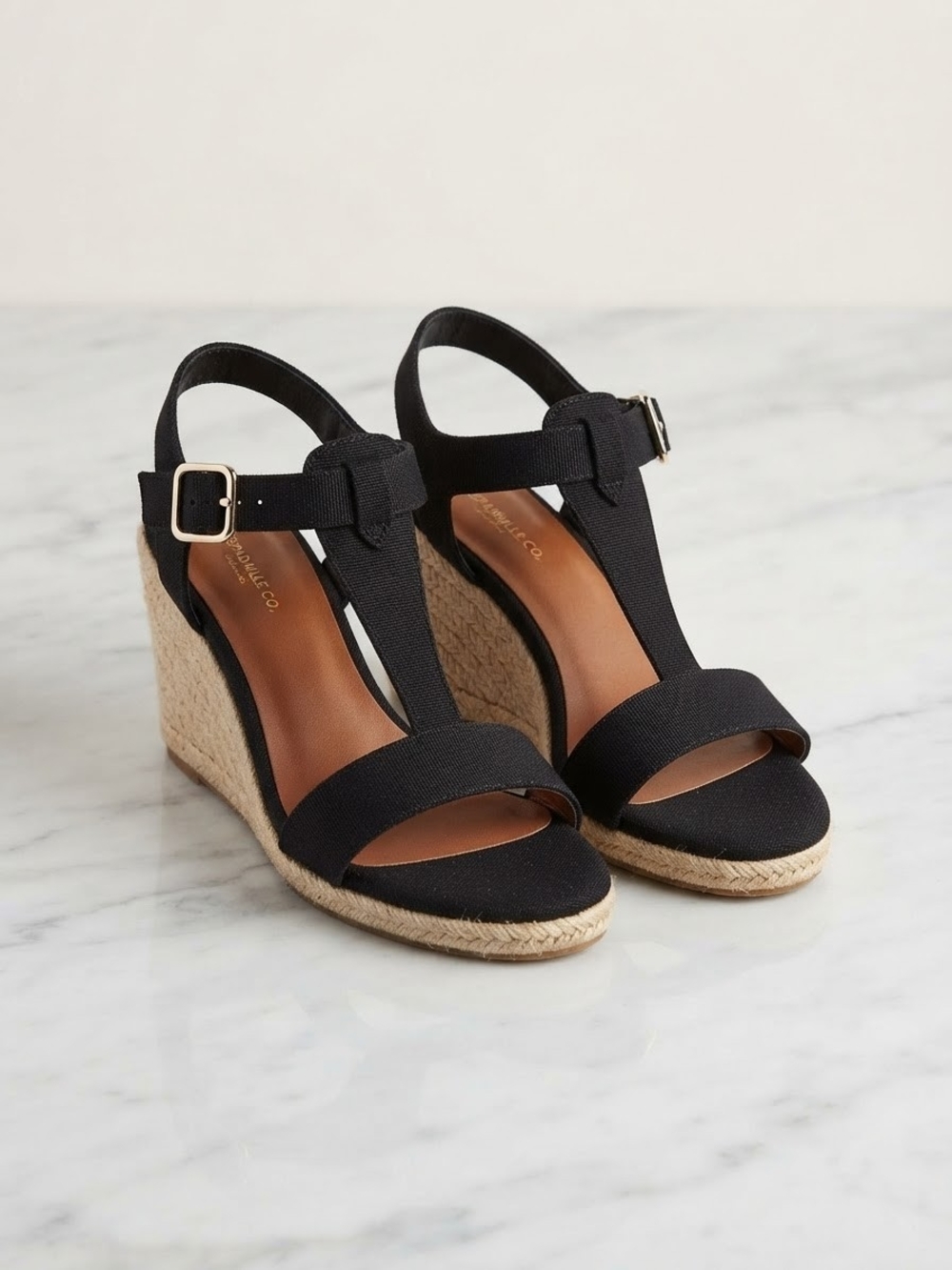 Lucky Brand Black Espadrille Wedge Sandals with T-Strap